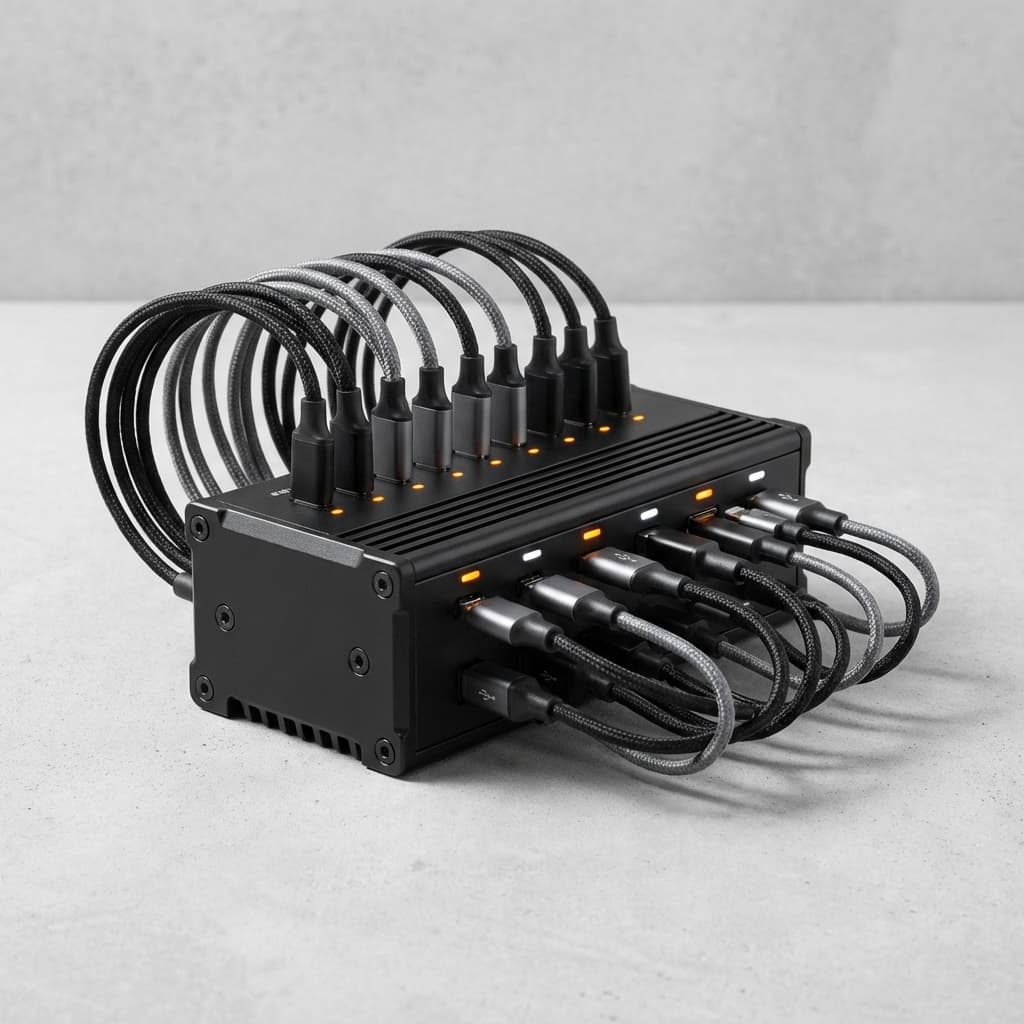 10-port USB charging hub for phone farm power management